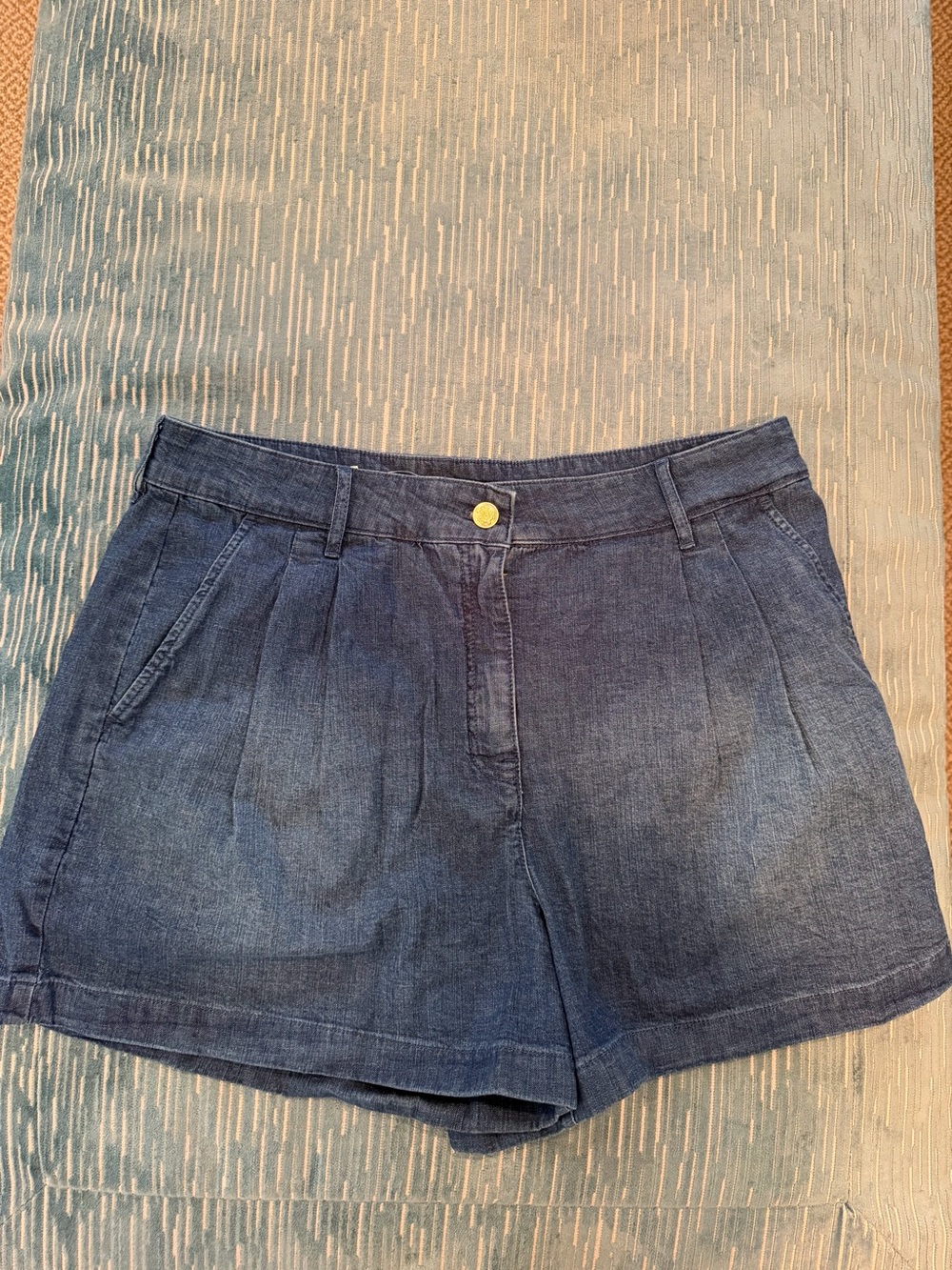 J. Crew Dark Blue Pleated Denim Shorts